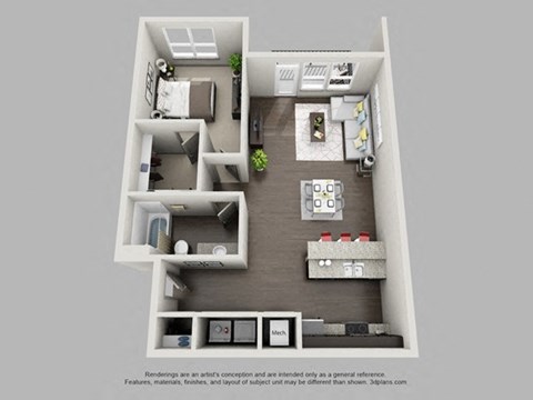 Floor plan for 1 bed, 1 bath, 879 sqft